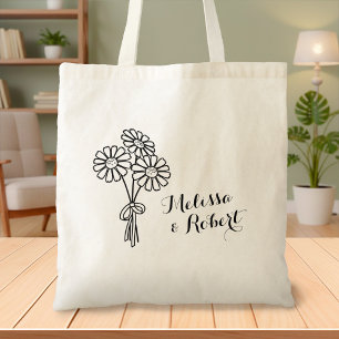 Elegant Floral Daisies Wedding Monogram Tote Bag