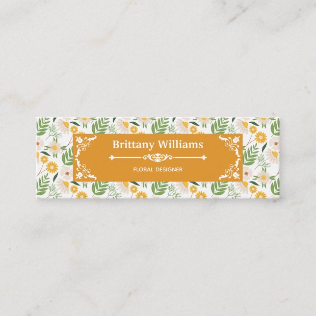 Elegant Floral Daisy Botanical Garden Pattern Mini Business Card (Front)