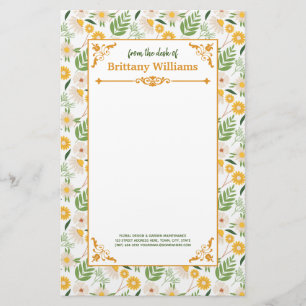 Elegant Floral Daisy Botanical Garden Pattern Stationery