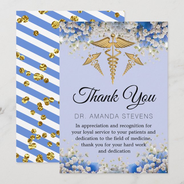 Elegant Floral Daisy Doctor Thank You Card (Front/Back)