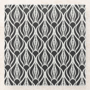Elegant floral damask, art nouveau seamless patter glass coaster