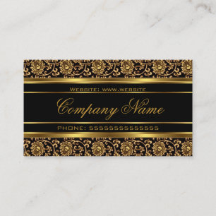 Elegant Floral Damask Gold Look Black Bronze Business Card