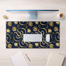  Elegant Floral Damask Navy Blue & Gold Sunflower 