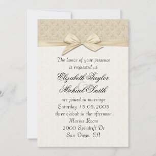 Elegant Floral Damask Ribbon Wedding Invite