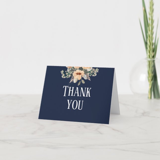 Elegant floral dark blue  thank you card (Front)