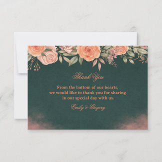 Elegant Floral Dark Green Thank You Card