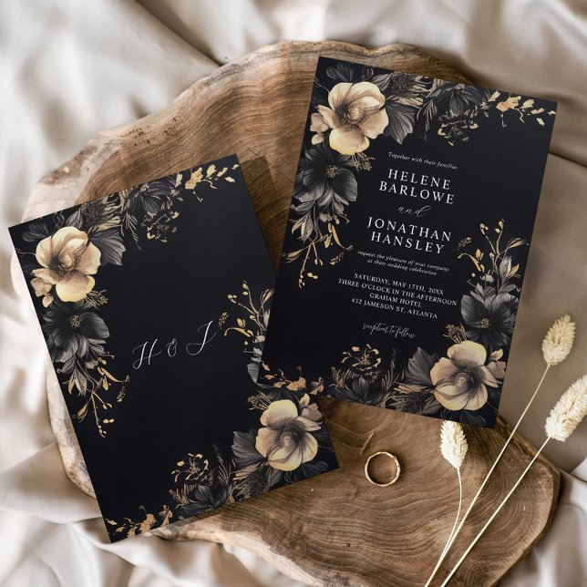 Elegant Floral Dark Moody Gothic Wedding Invitation (Floral Dark Moody Gothic Wedding Invitation)