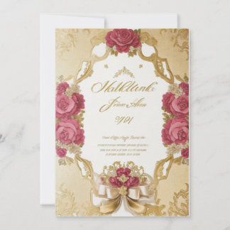 Elegant floral decoration frame gold foil wedding  invitation