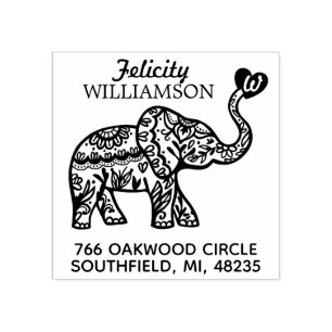 Elegant Floral Decorative Ornate Elephant Heart Rubber Stamp