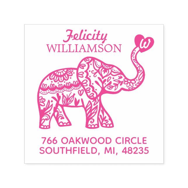 Elegant Floral Decorative Ornate Elephant Heart Self-inking Stamp (Design)