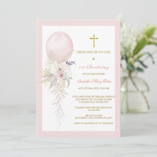 Elegant Floral Dedication and 1st Birthday Invitation