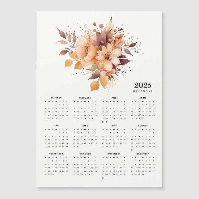 Elegant Floral Design Beige Flower Magnet Calendar (Front)