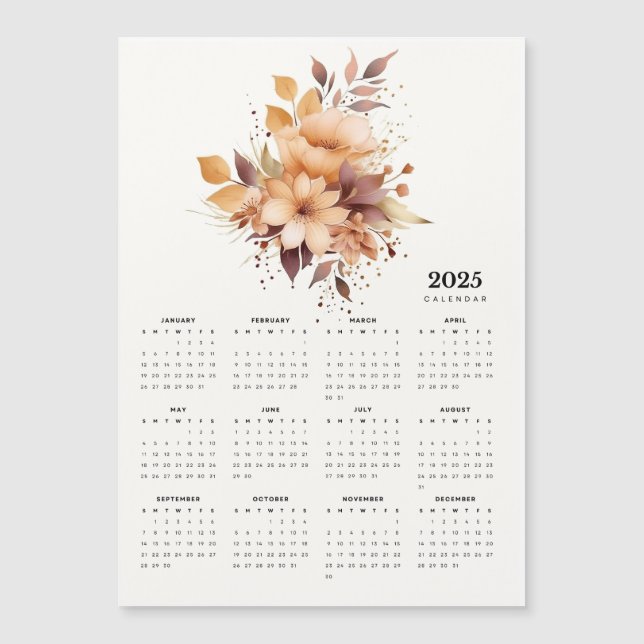 Elegant Floral Design Beige Flower Magnet Calendar (Front)