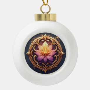 Elegant Floral Design Emphasising Gold Details Ceramic Ball Christmas Ornament