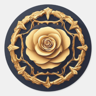 Elegant Floral Design Emphasising Gold Details Classic Round Sticker