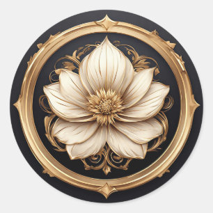 Elegant Floral Design Emphasising Gold Details Classic Round Sticker