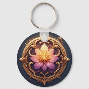 Elegant Floral Design Emphasising Gold Details Key Ring