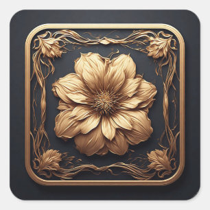 Elegant Floral Design Emphasising Gold Details Square Sticker