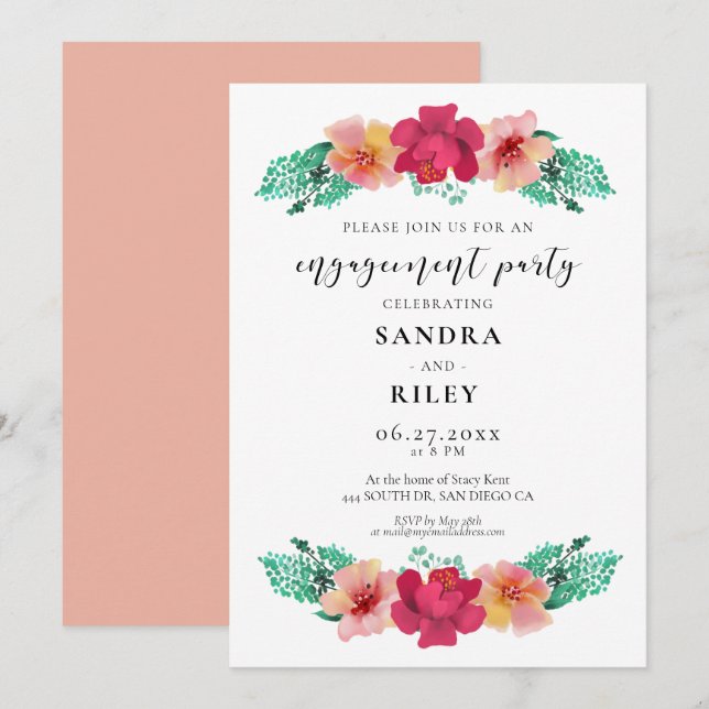 Elegant floral design Engagement party invitation (Front/Back)
