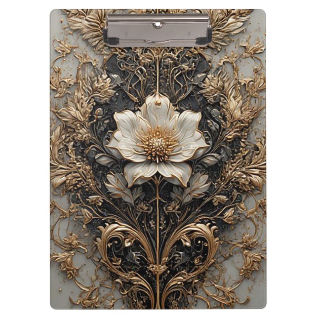 Elegant Floral Design Featuring Ornate Patterns Clipboard (Front)