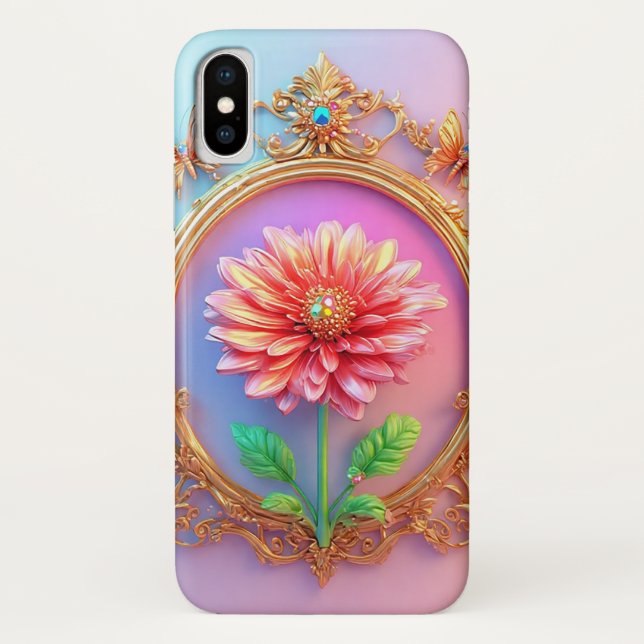 Elegant Floral Design in a Golden Frame Case-Mate iPhone Case (Back)