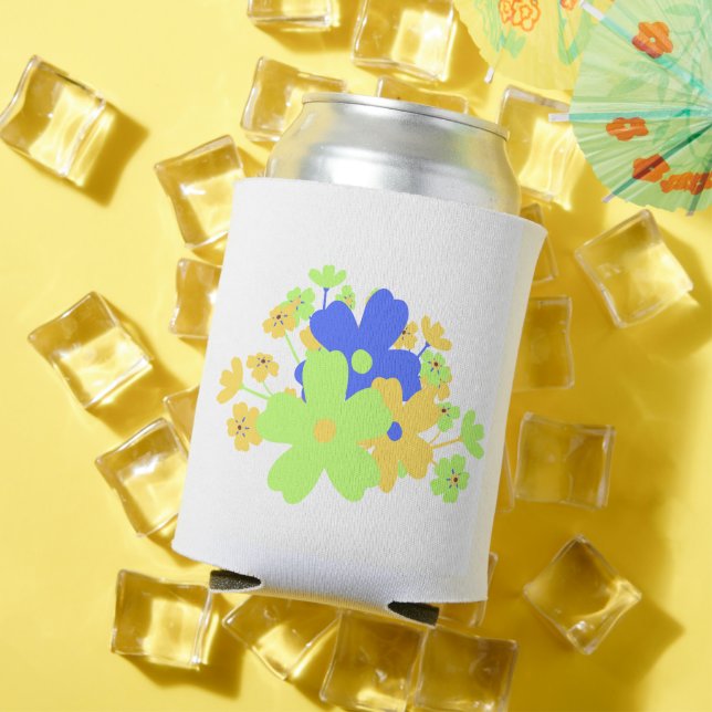 Elegant Floral Design in Blue Green Yellow Can Cooler (In Situ Summer)