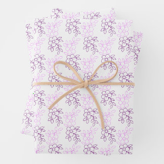 Elegant Floral Design in Purple Wrapping Paper Sheet