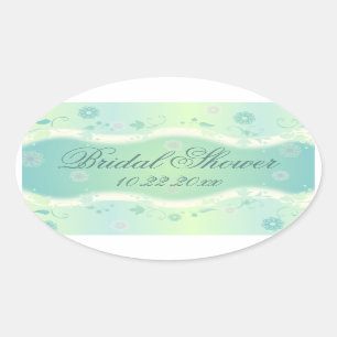 Elegant Floral Design Oval Bridal Shower Sticker G