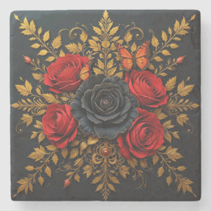 Elegant Floral Design Stone Coaster