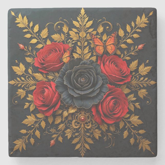 Elegant Floral Design Stone Coaster (Front)