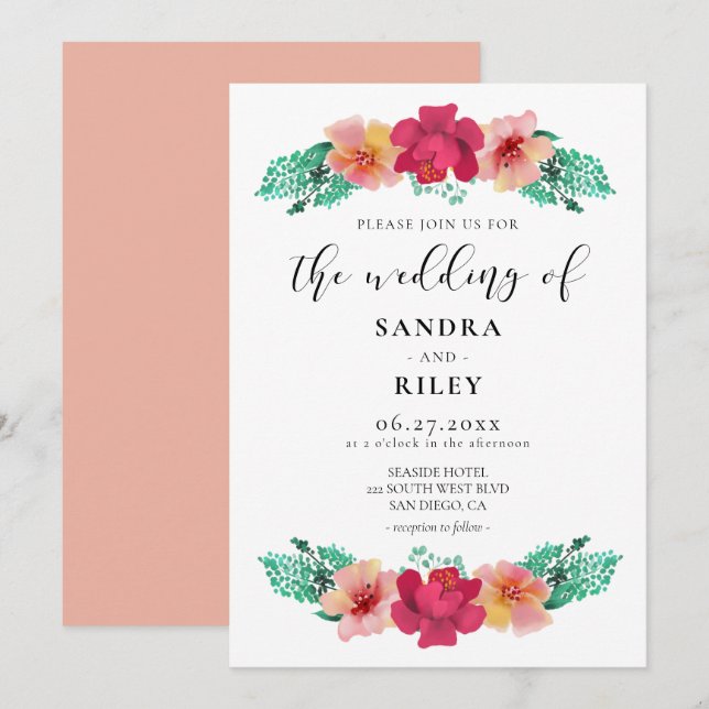 Elegant floral design wedding invitation (Front/Back)