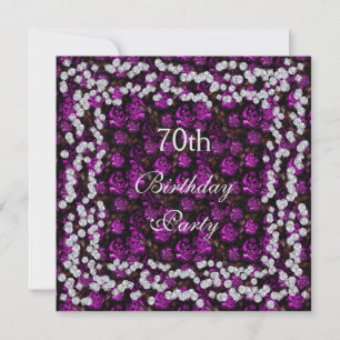 Elegant Floral & Diamonds 70th Birthday Invitation