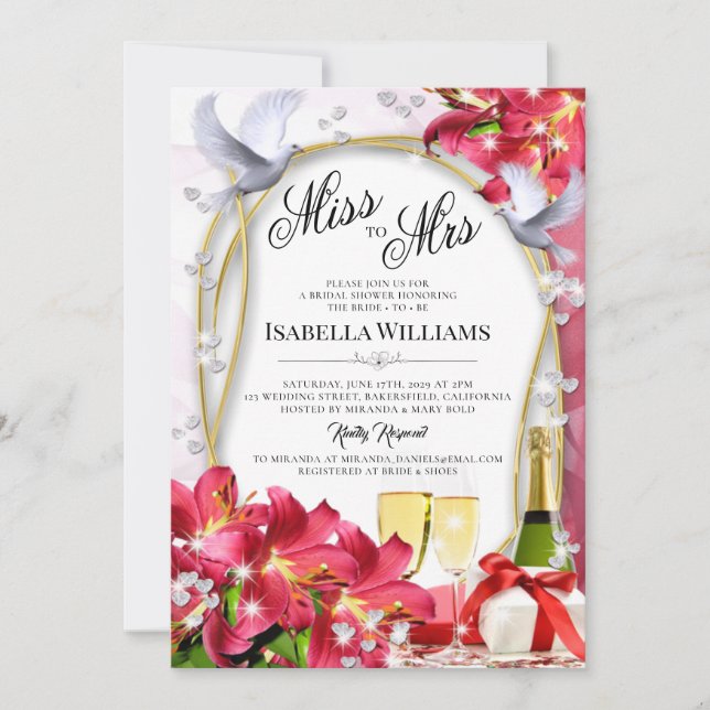 Elegant Floral Diamonds Hearts Bridal Shower Invitation (Front)