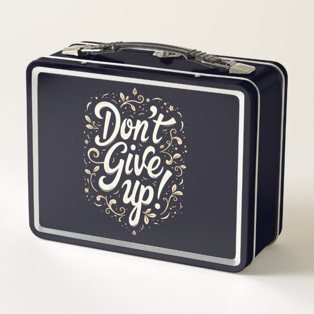 Elegant Floral "Don't Give Up!" Motivational Metal Lunch Box (Back)