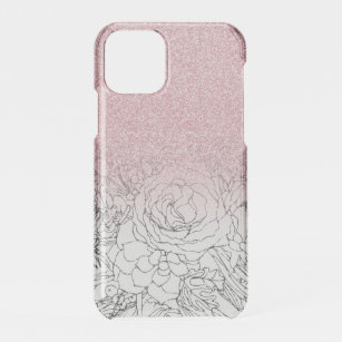 Elegant Floral Doodles Pink Gradient Glitter Image iPhone 11 Pro Case