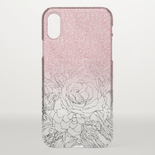 Elegant Floral Doodles Pink Gradient Glitter Image iPhone X Case