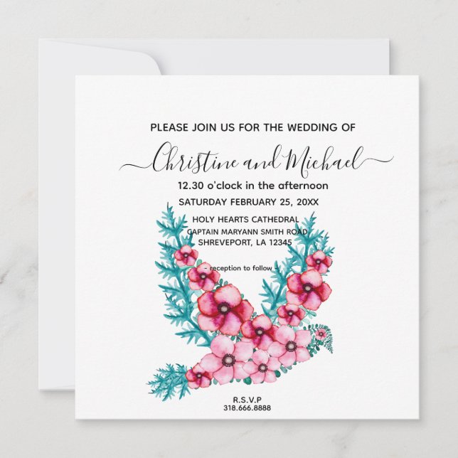Elegant Floral Dove, Peace Dove Wedding Invitation (Front)