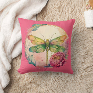 Elegant Floral Dragonfly  Cushion