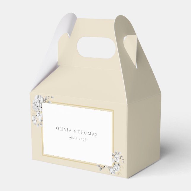 Elegant Floral Drawing Gold Frame Rustic Wedding Favour Box (Front Side)