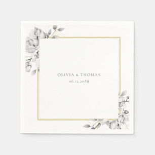 Elegant Floral Drawing Gold Frame Rustic Wedding Napkin