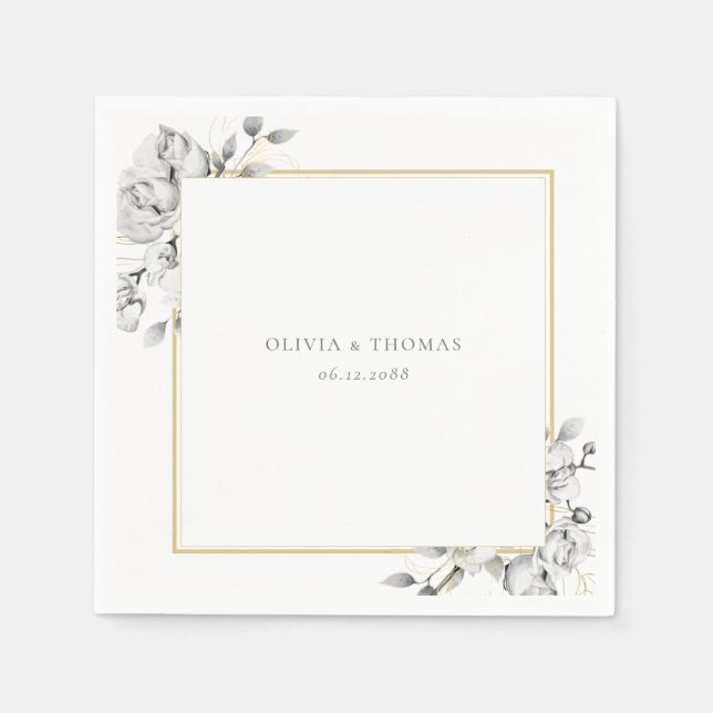 Elegant Floral Drawing Gold Frame Rustic Wedding Napkin (Front)