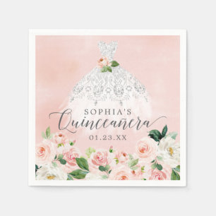 Elegant Floral Dress Quinceanera Napkins