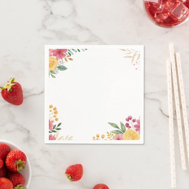 Elegant Floral Dual Name Bridal paper Napkin (Insitu)