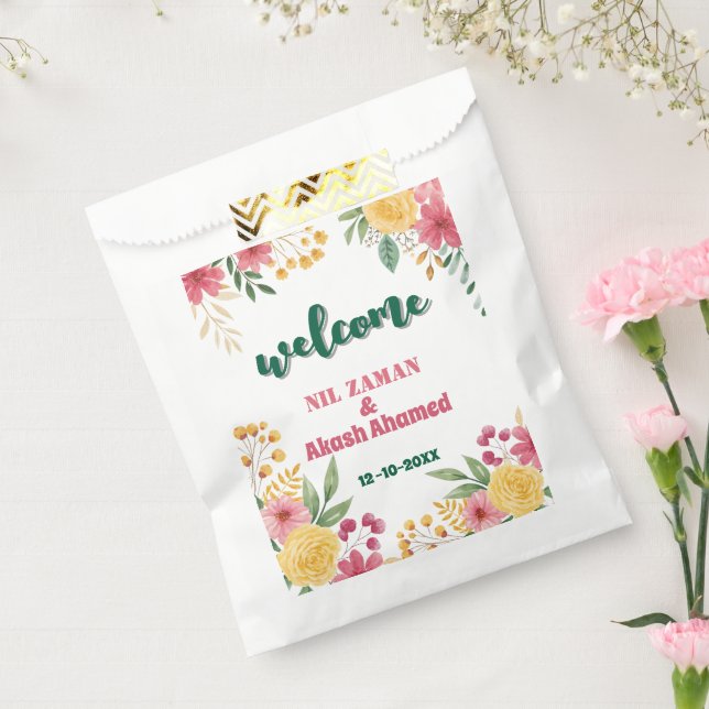 Elegant Floral Dual Name Bridal Shower Invitation Favour Bags (Sealed)