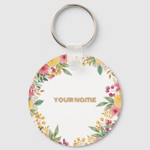 Elegant Floral Dual Name Bridal Shower Invitation Key Ring