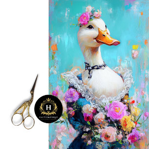 Elegant Floral Duck Whimsical Decoupage Tissue Paper