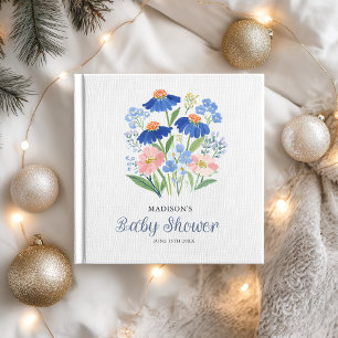 Elegant Floral Dusty Blue Baby in Bloom Shower Guest Book