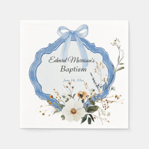 Elegant Floral Dusty Blue Baptism Napkin