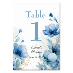 Elegant Floral Dusty Blue Baptism Table Number