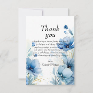 Elegant Floral Dusty Blue Baptism Thank You Card